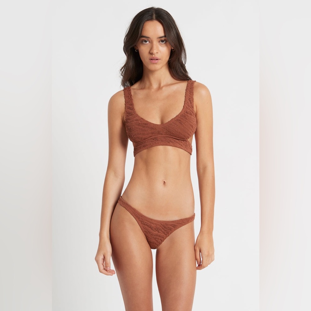Bond-Eye nino crop TERRACOTTA TIGER BIKINI TOP, $125